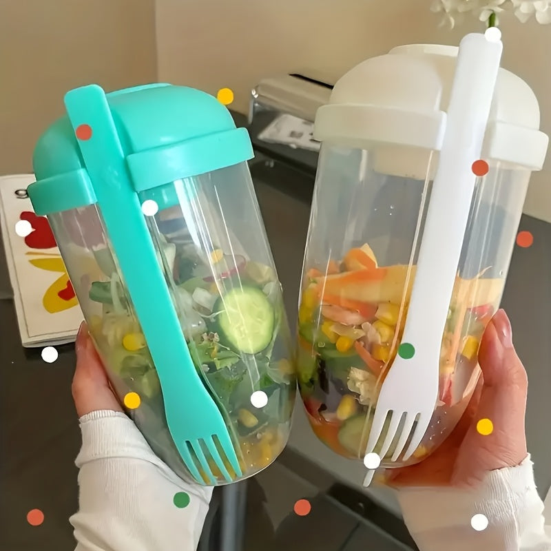 3 Stuks Saladebeker To Go Met Vork en Dressingbakje - 1000ml Gezonde Lunch Shaker Voor Onderweg
