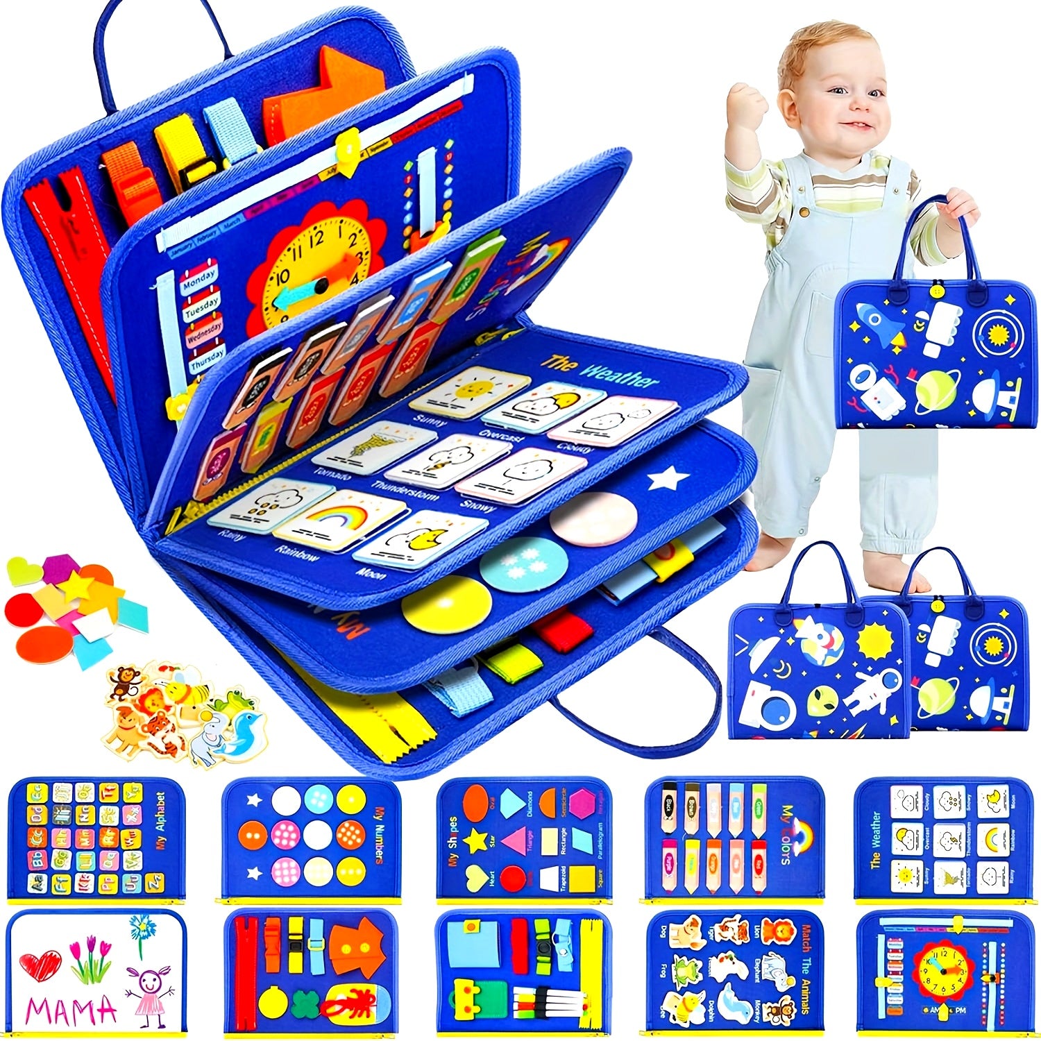 Busy Board 12-in-1 | Educatief Sensorisch Boek | Reisspeelgoed voor Peuters 0–3 Jaar