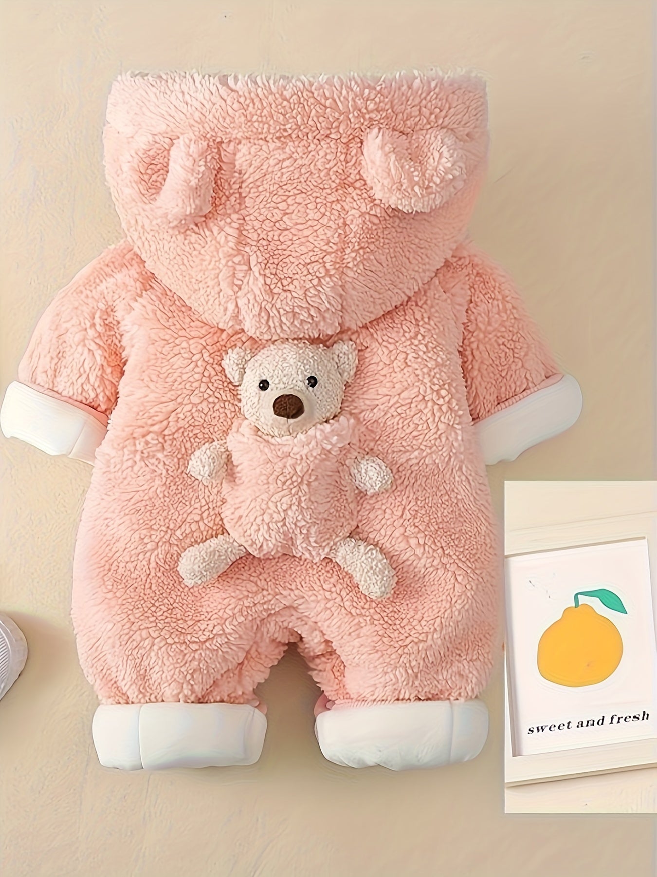 Warme Baby Jumpsuit Romper met Capuchon | Beer Ontwerp Onesies voor Pasgeboren Winterkleding Makkelijk aan te trekken