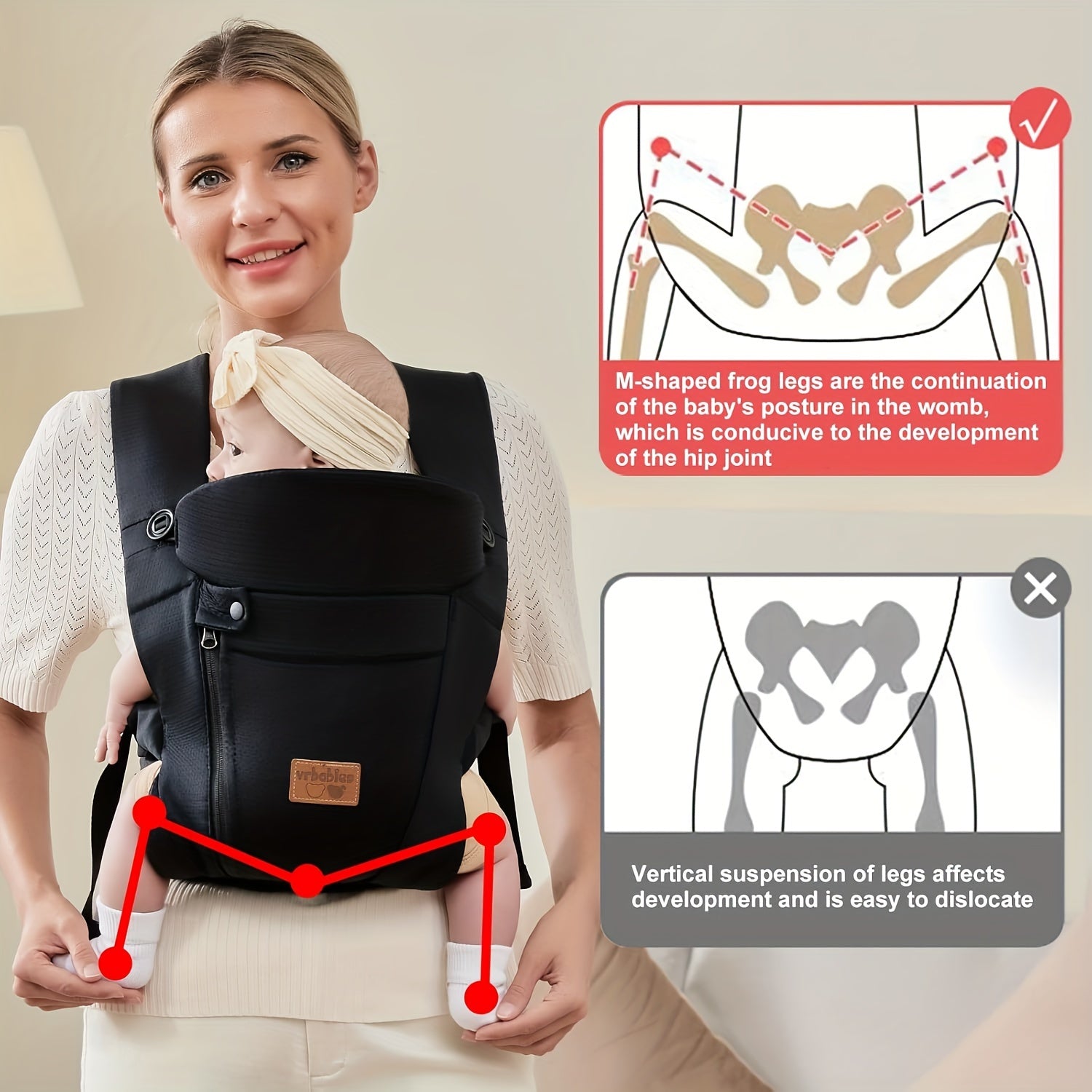 Ergonomische Baby Drager voor Pasgeboren tot Peuter - Verstelbare Draagzak met Hoofdkap voor Jongens en Meisjes - Ademende Stof voor Comfortabel Dragen