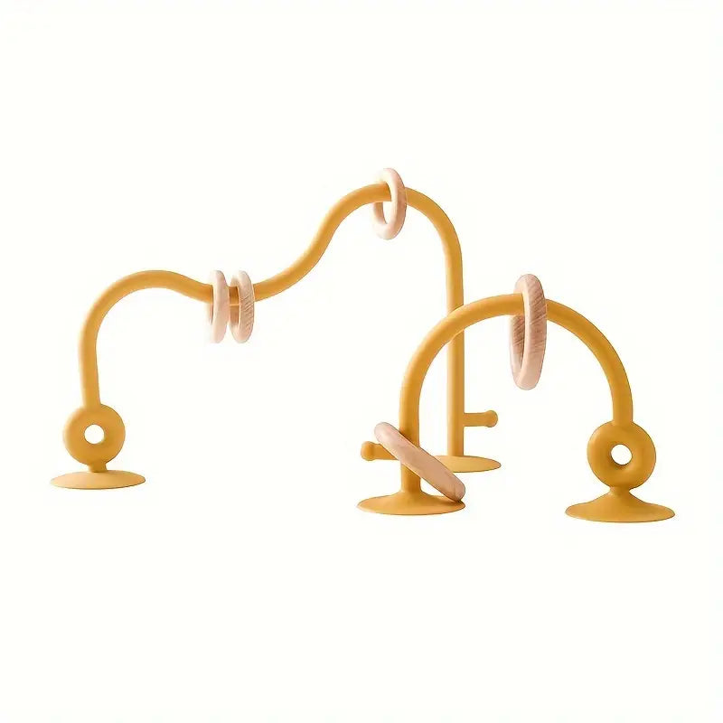 Silicone Zuig Baby Boog Speelgoed met Houten Ringen | Multicolor Baby Speelgoed voor Vroege Ontwikkeling