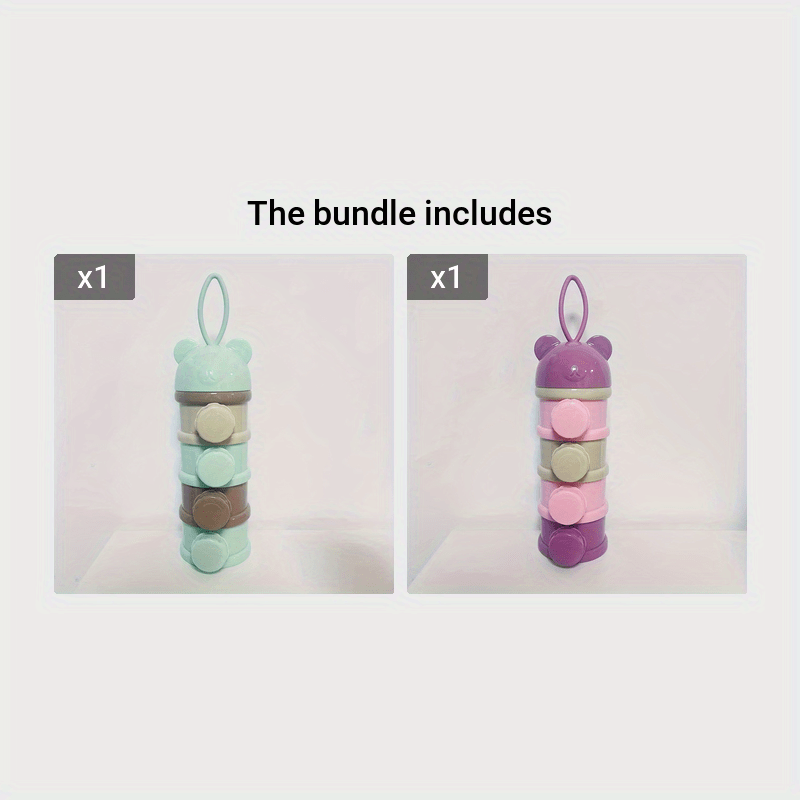 Vierlaagse Draagbare Container met Cartoon Beer Ontwerp | Melk- en Snackcontainer voor Reizende Baby's