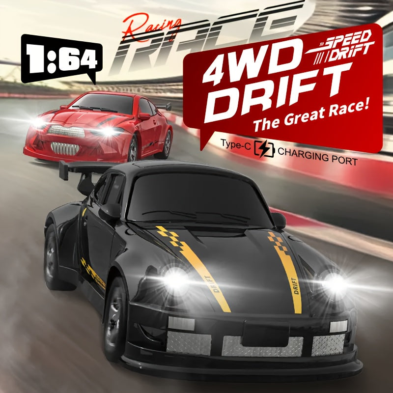 1/64 RC Drift Auto | 2.4GHz Afstandsbediening, LED, USB-C Snelladen, Raceauto