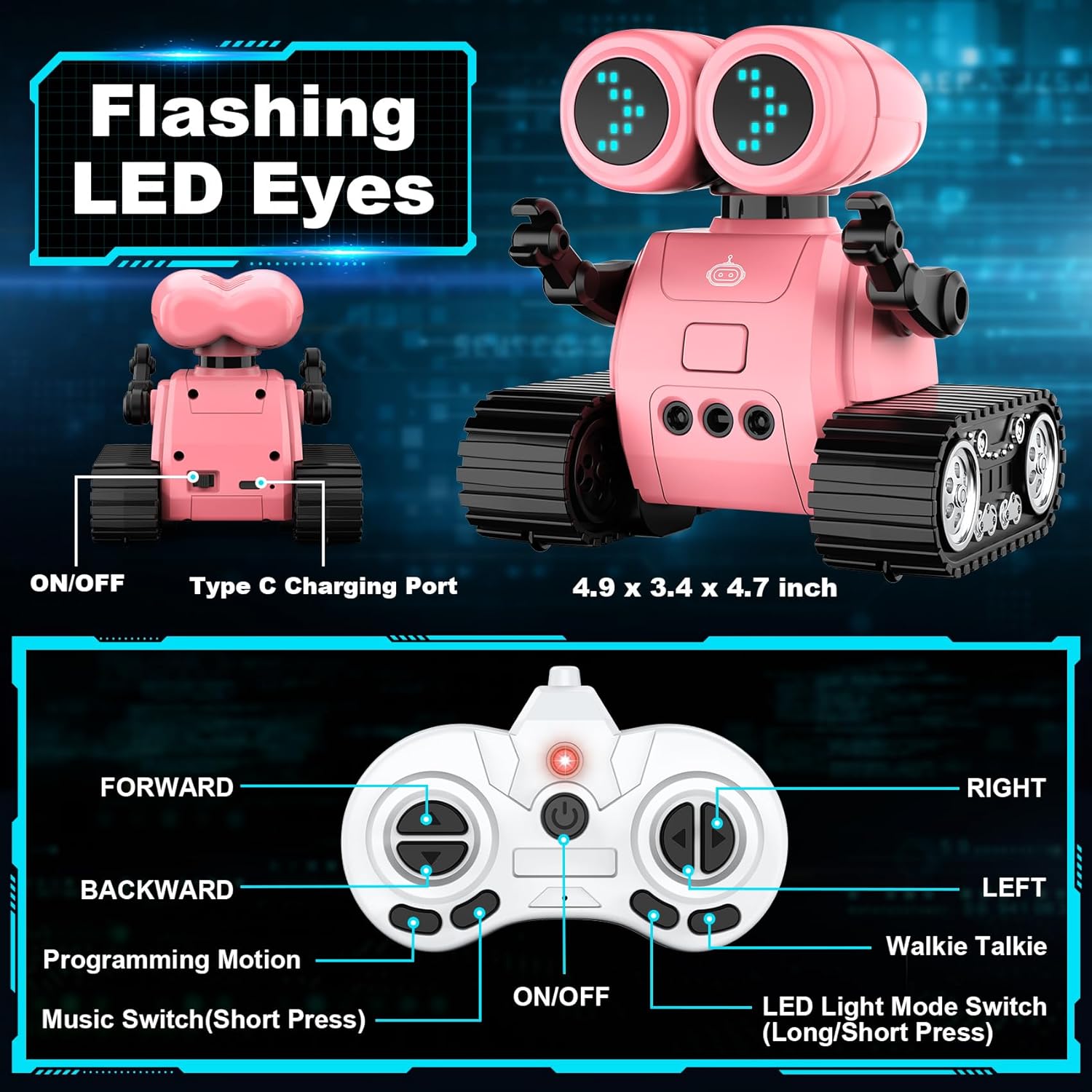 RC robot speelgoed | Oplaadbare dansende emo robot met muziek & LED ogen