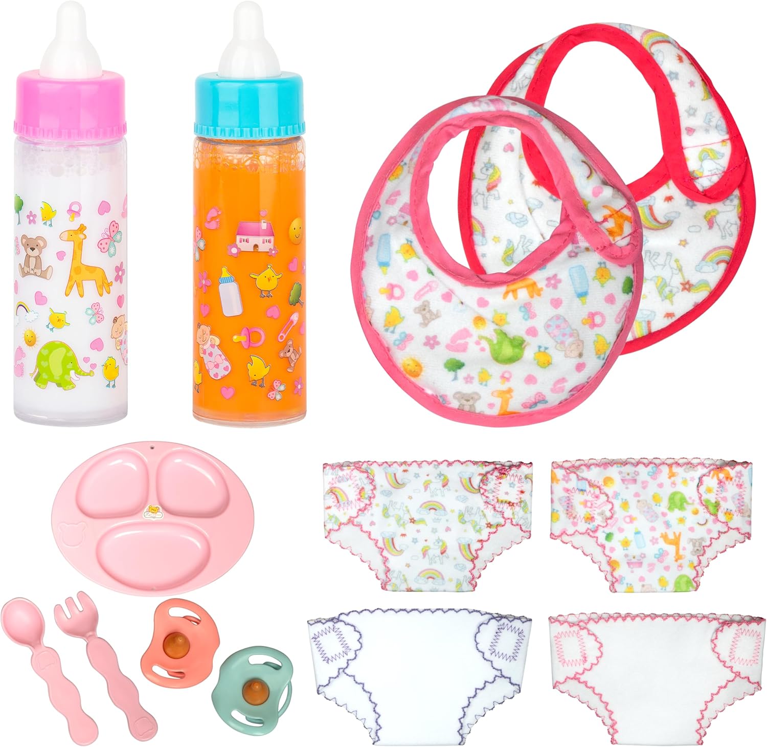 Poppenaccessoire set | Luiertas met 6 accessoires & magische fles voor poppenverzorging