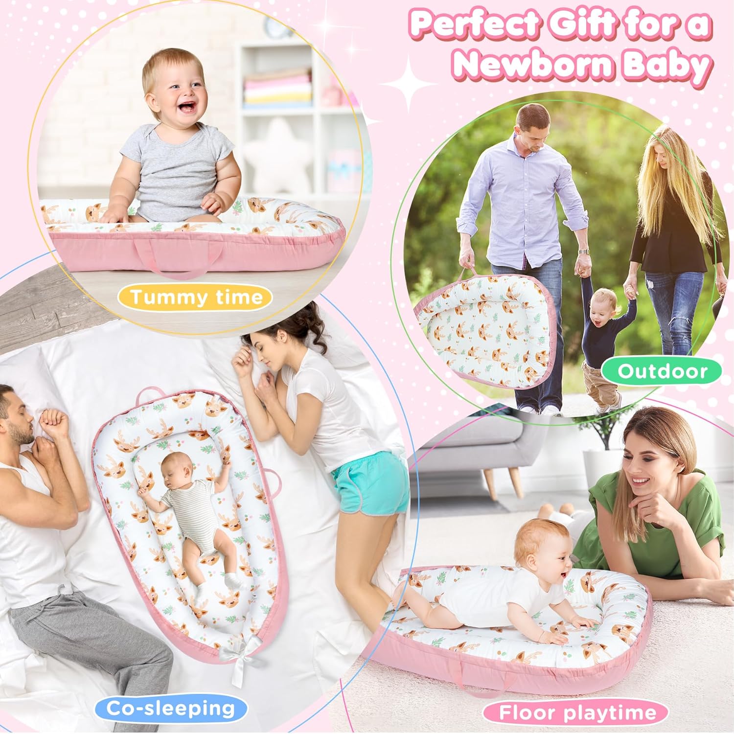 Draagbare Baby Ligstoel Baby Vloer Stoel | Ademend & Zachte Baby Nest Overtrek 0-24 Maanden