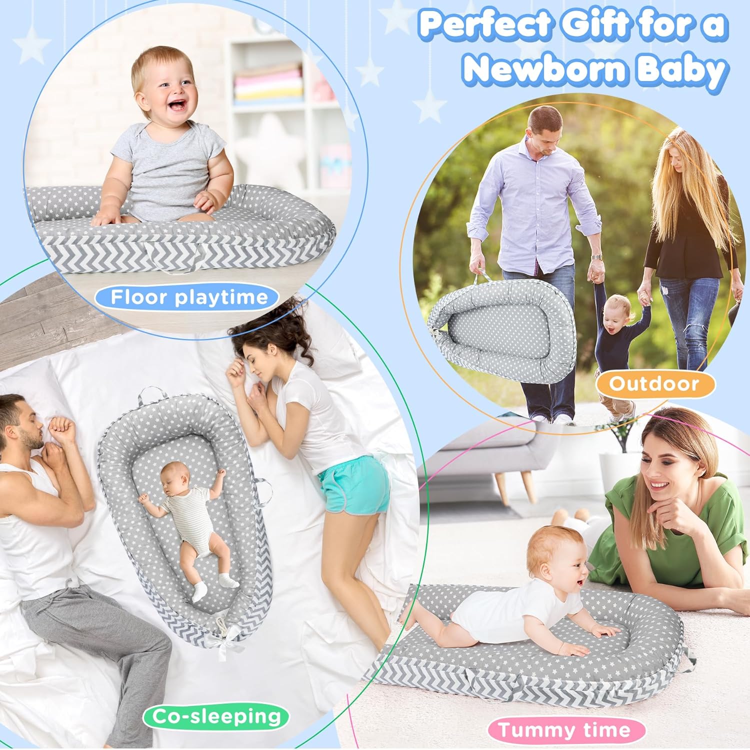 Draagbare Baby Ligstoel Baby Vloer Stoel | Ademend & Zachte Baby Nest Overtrek 0-24 Maanden