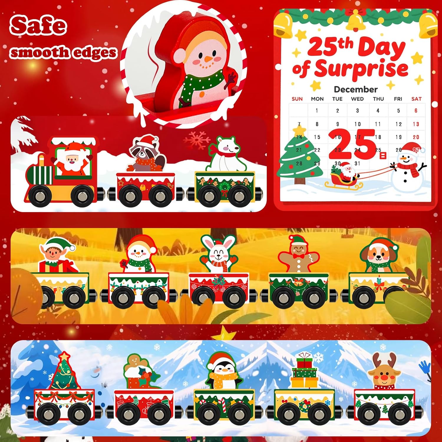 Adventskalender 2025 | Magnetische houten trein 24 dagen