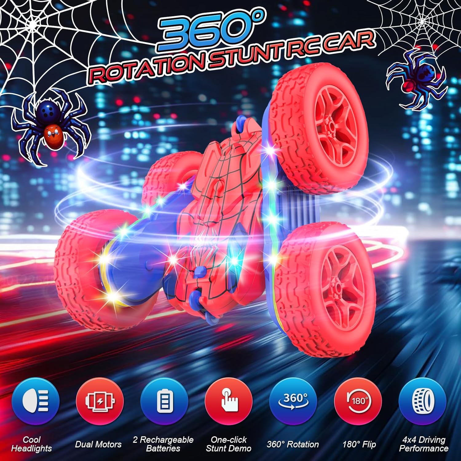 Afstandsbediening auto voor meisjes | 360° stunt RC auto met koplampen & 4WD roze speelgoed