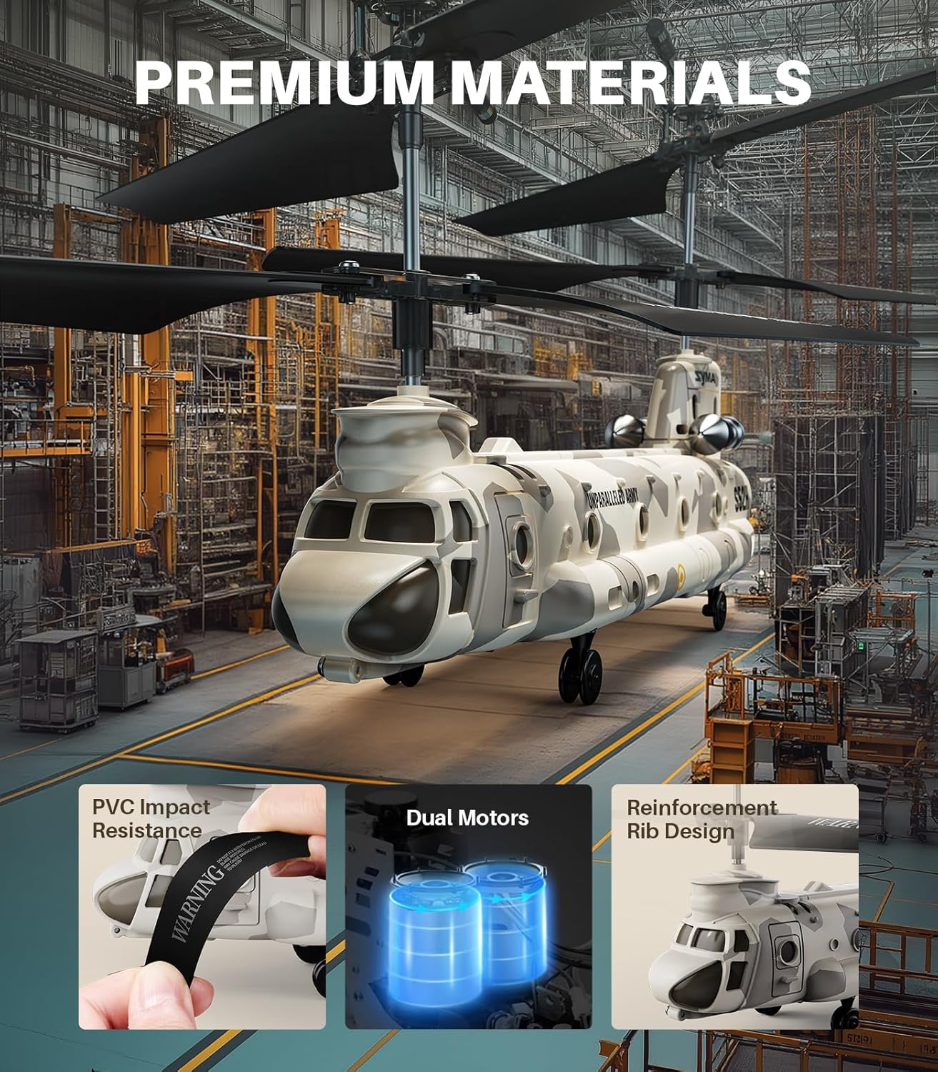 S52H Afstandsbediening Helicopter | Militaire Vervoer met Hoogtevast | LED Verlichting & Één-Knop Oprichting | Perfect voor Kinderen & Militaire Fans