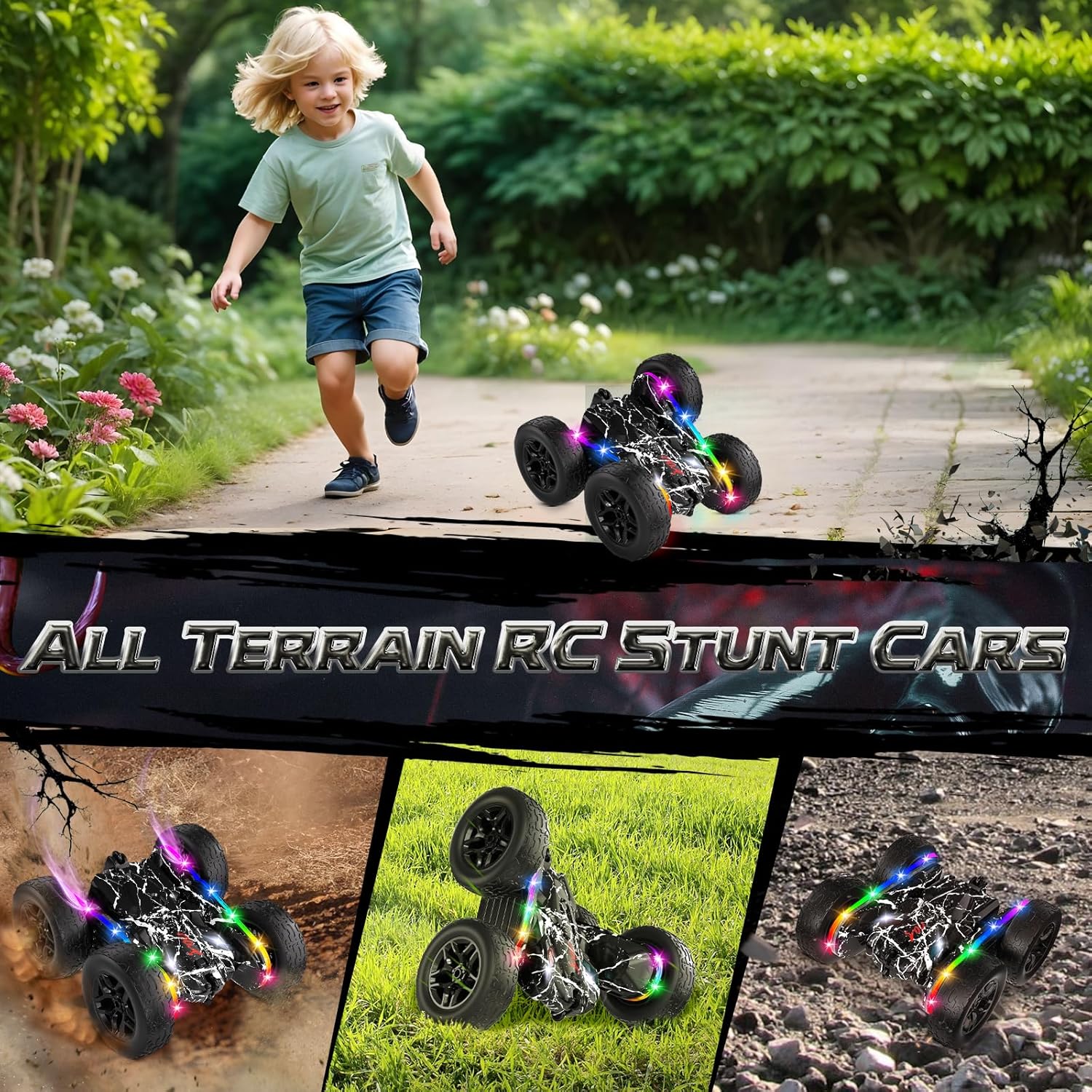 Afstandsbediening auto voor meisjes | 360° stunt RC auto met koplampen & 4WD roze speelgoed