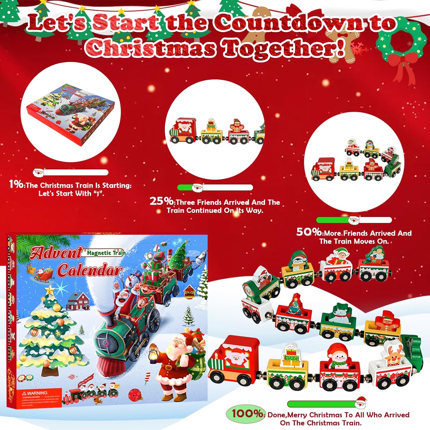 Adventskalender 2025 | Magnetische houten trein 24 dagen