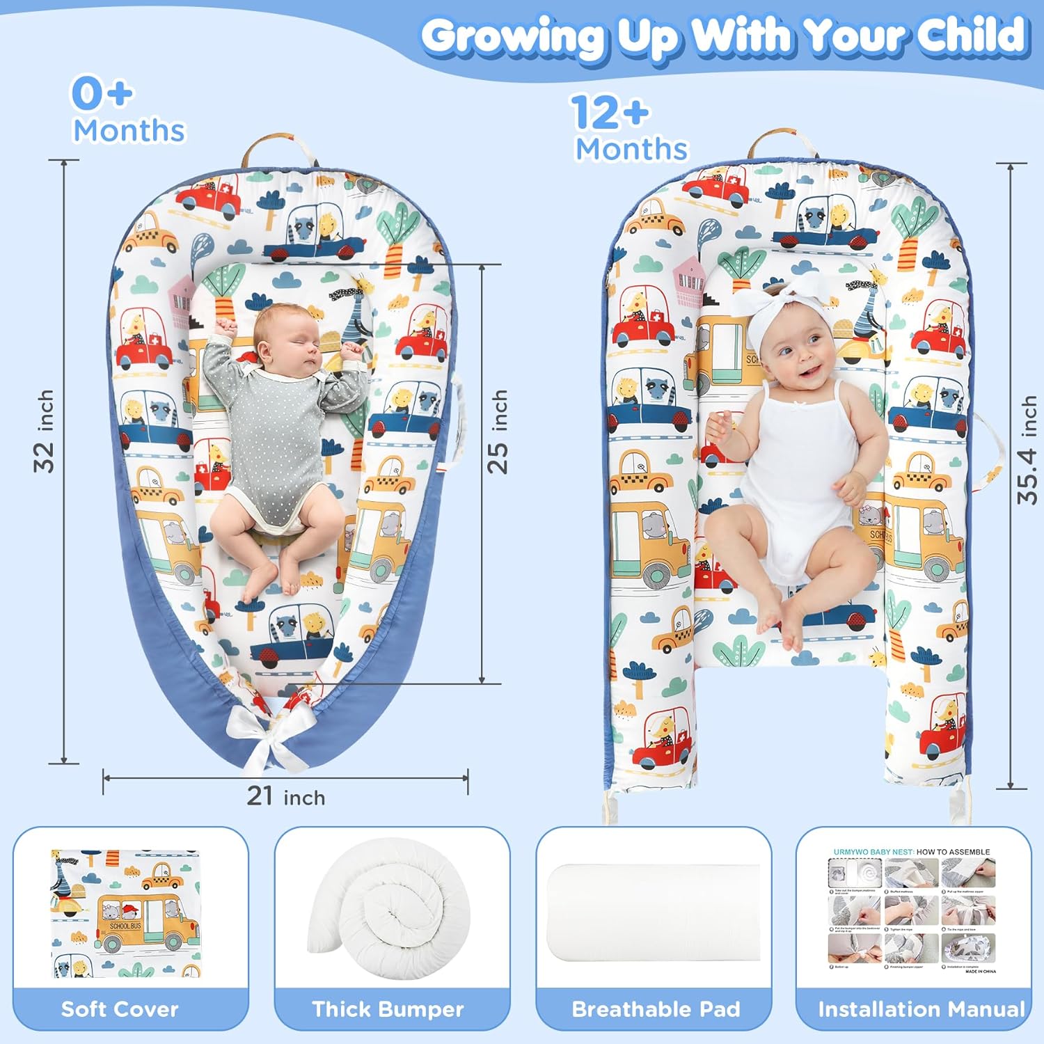 Draagbare Baby Ligstoel Baby Vloer Stoel | Ademend & Zachte Baby Nest Overtrek 0-24 Maanden