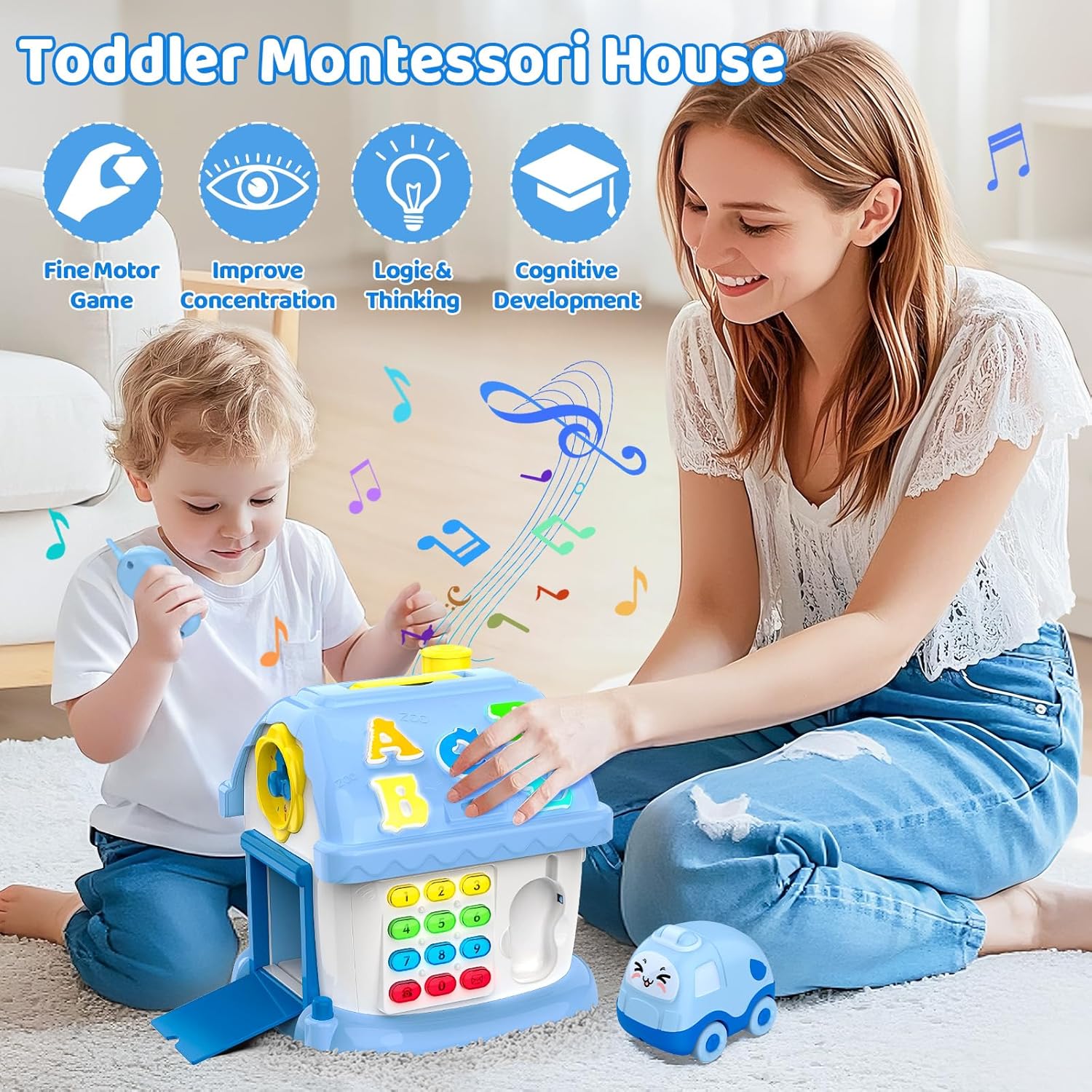 Montessori muzikaal huis | 12-in-1 leerspeelgoed voor baby’s 6-24 maanden