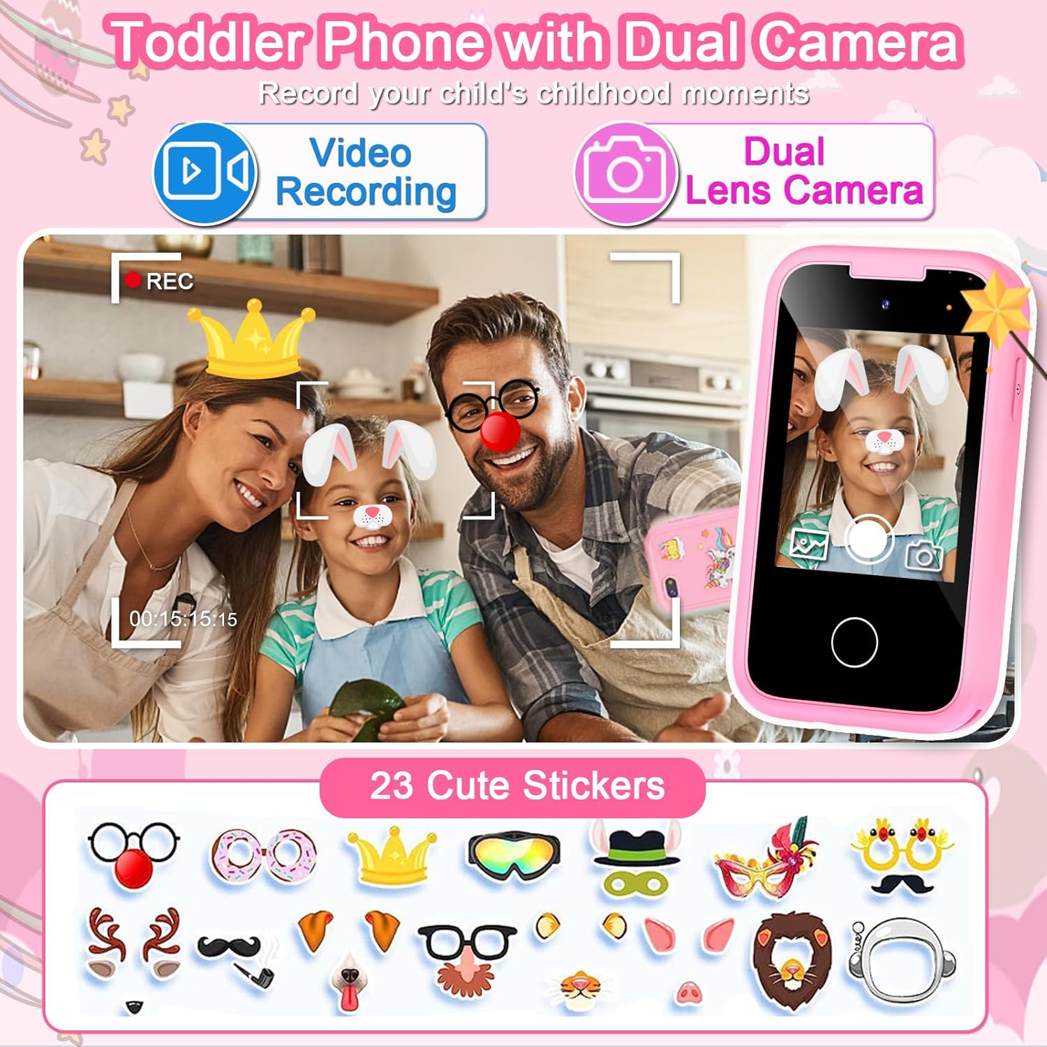 Kinder smartphone speelgoed | Touchscreen leerspel telefoon met dual camera