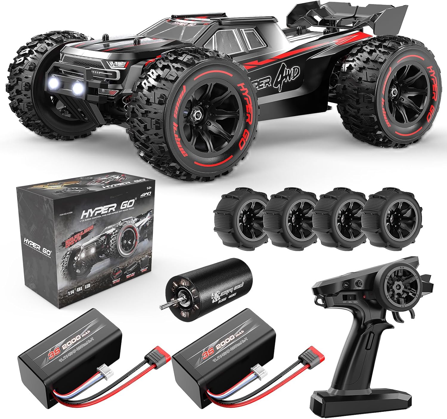 1/14 Borstelloze RC Auto voor Volwassenen | 50mph Hoge Snelheid Off-Road RC Truck | Waterdichte 4X4 Elektrische Voertuig | Extreme Prestaties Truggy