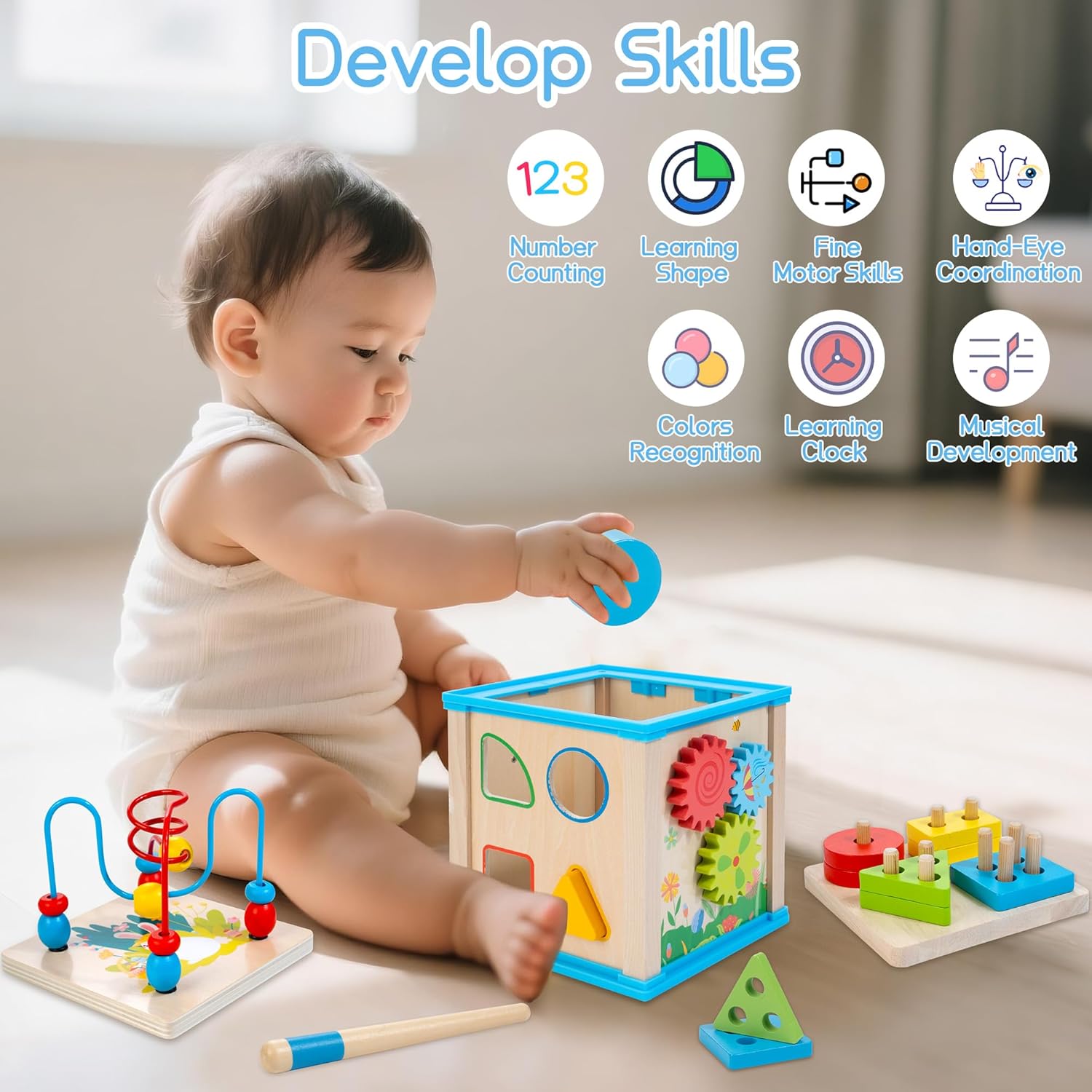 Houten Activiteiten Kubus 7-in-1 | Montessori Speelgoed 1 Jaar