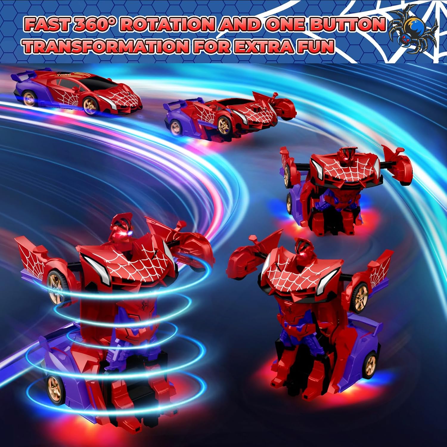 Spider Transform RC Auto | Robot Auto met Lichten, 360° Rotatie, Cadeau Jongens 3-12 Jaar