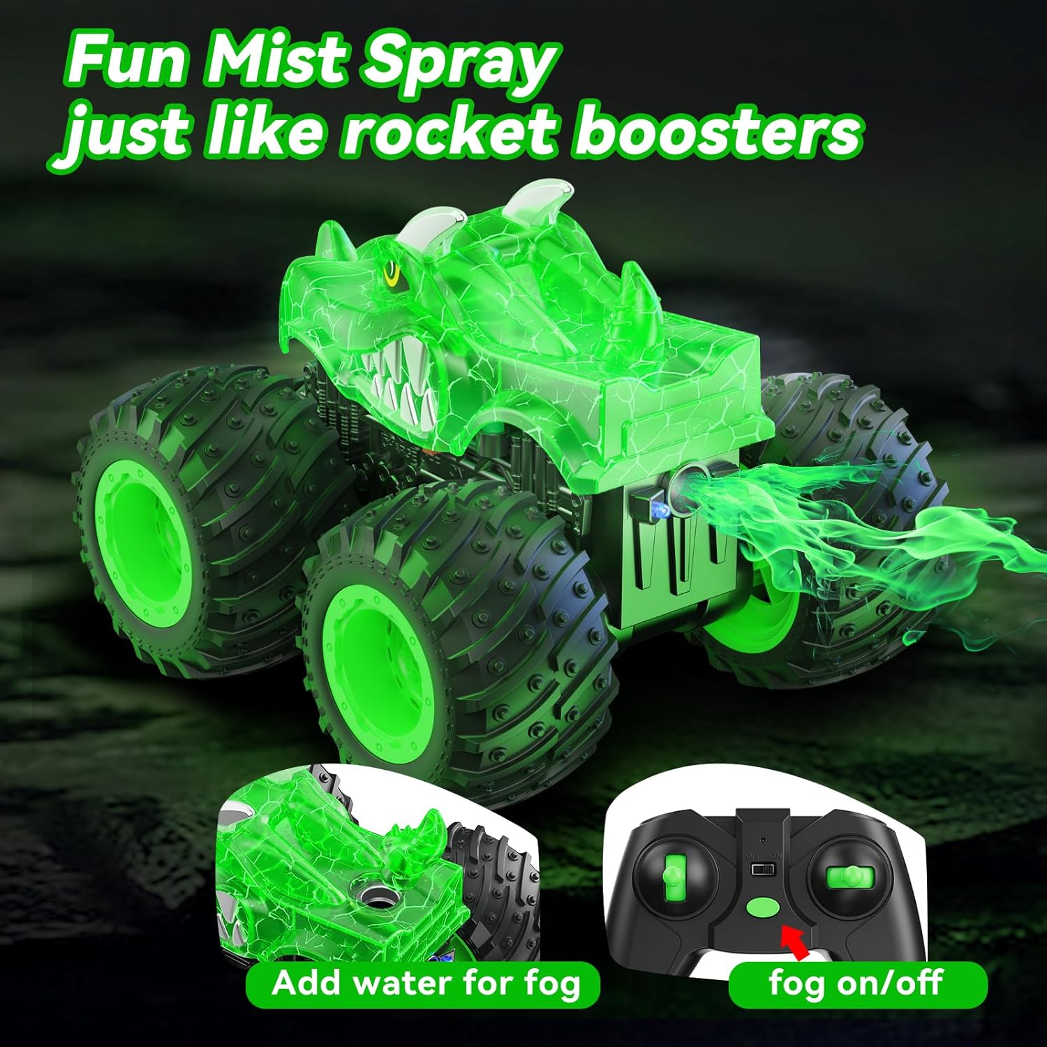 RC Monster Trucks Speelgoed met Licht Spray | All Terrain Telecommandeerbare Auto voor Kinderen 3, 4, 5, 6, 7, 8 Jaar, Speelgoed voor Peuters