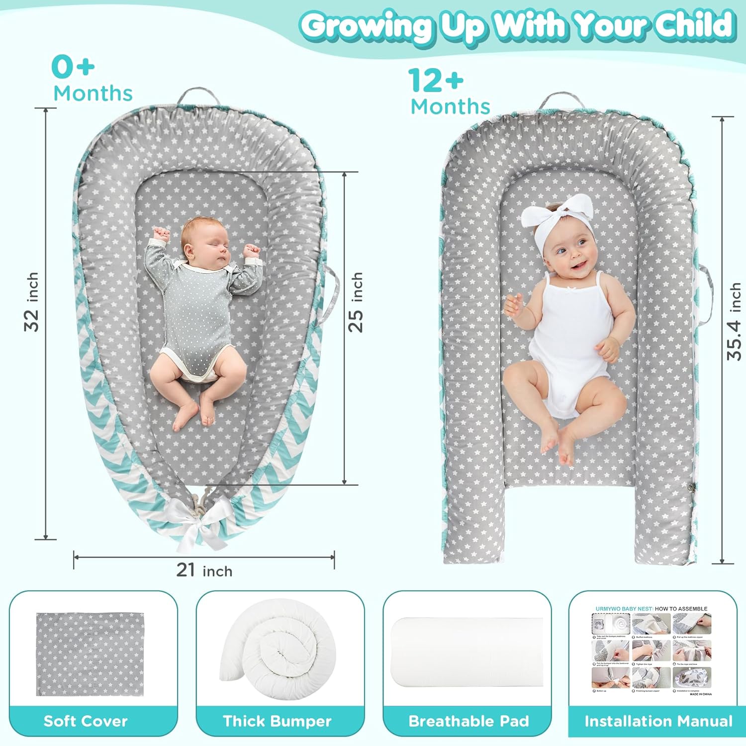 Draagbare Baby Ligstoel Baby Vloer Stoel | Ademend & Zachte Baby Nest Overtrek 0-24 Maanden