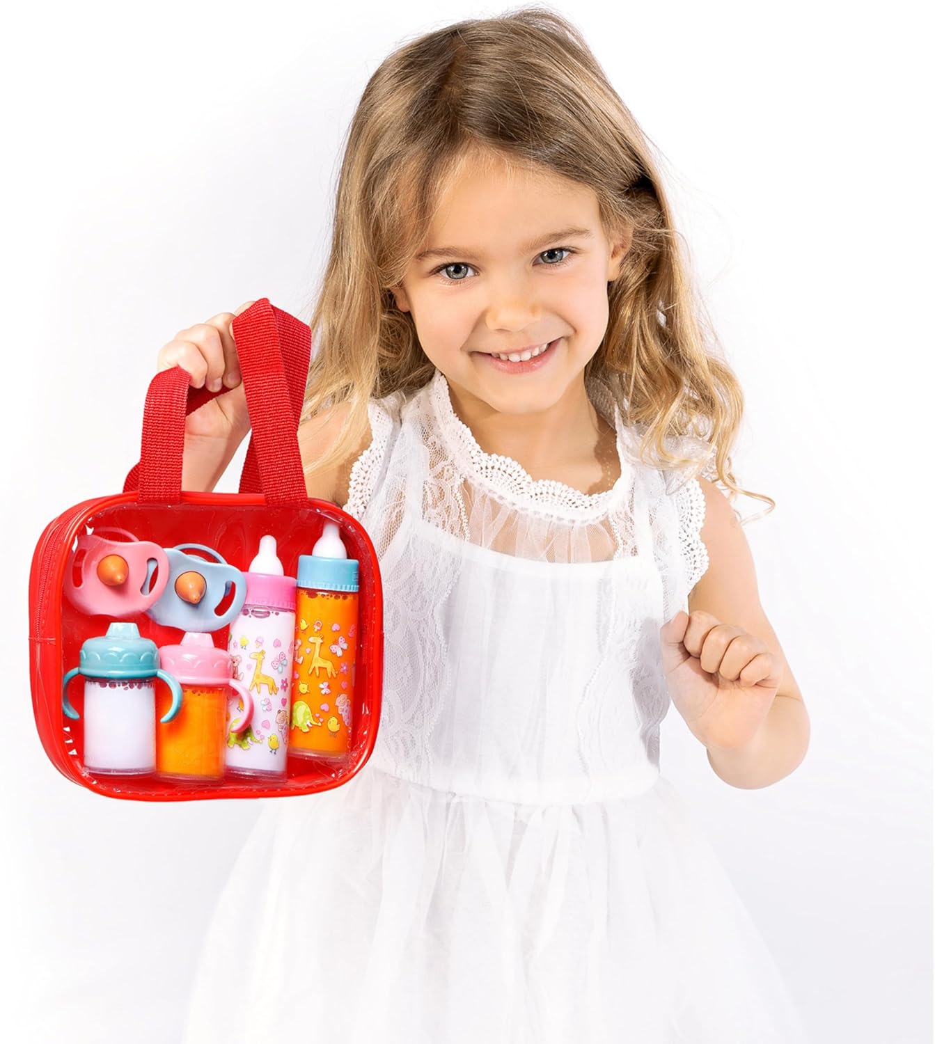 Poppenaccessoire set | Luiertas met 6 accessoires & magische fles voor poppenverzorging