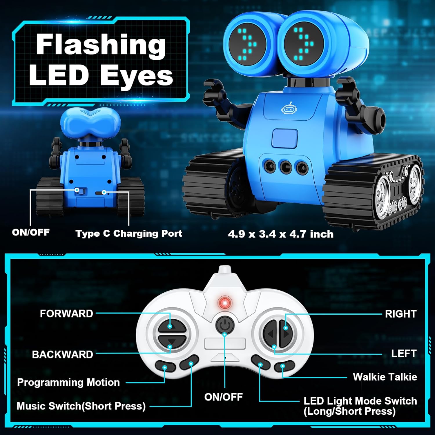 RC robot speelgoed | Oplaadbare dansende emo robot met muziek & LED ogen