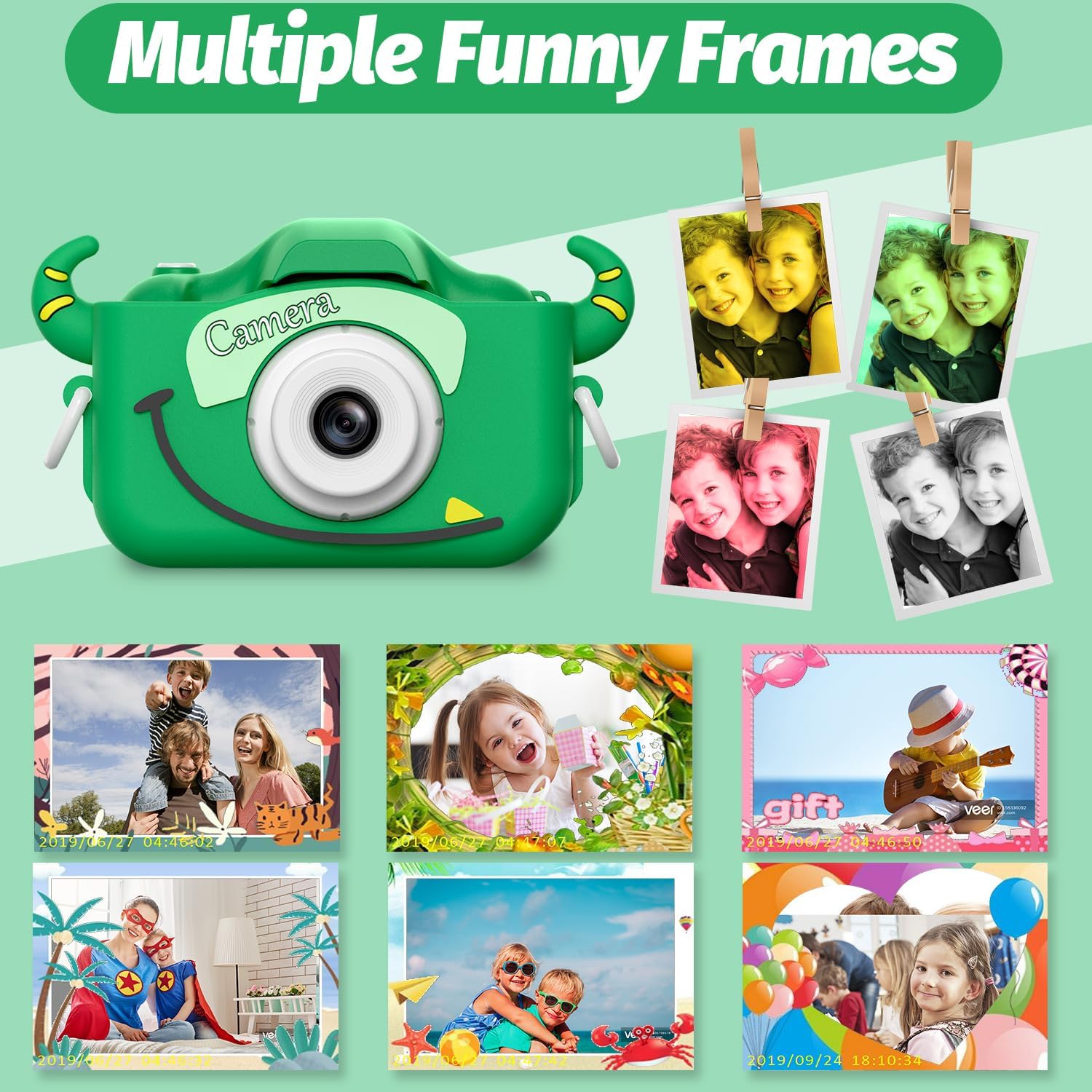 Kindercamera digitaal | Cartoon videocamera met zachte hoes & 32G SD-kaart inbegrepen