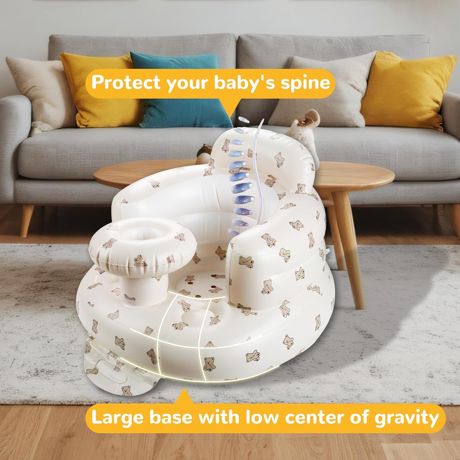 Opblaasbare Vloer Baby Zitstoel met Dienblad | Baby Stoel om te Leren Zitten met Ingebouwde Luchtpomp voor Baby's vanaf 3 Maanden