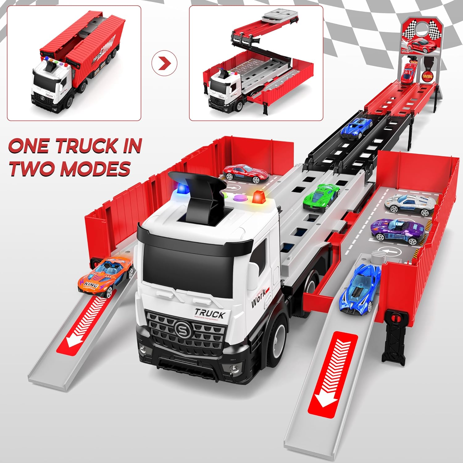 3-Laags Racebaan Truck | 8 Mini Auto’s + Vrachtwagen | Opvouwbaar Speelset | 3–6 Jaar