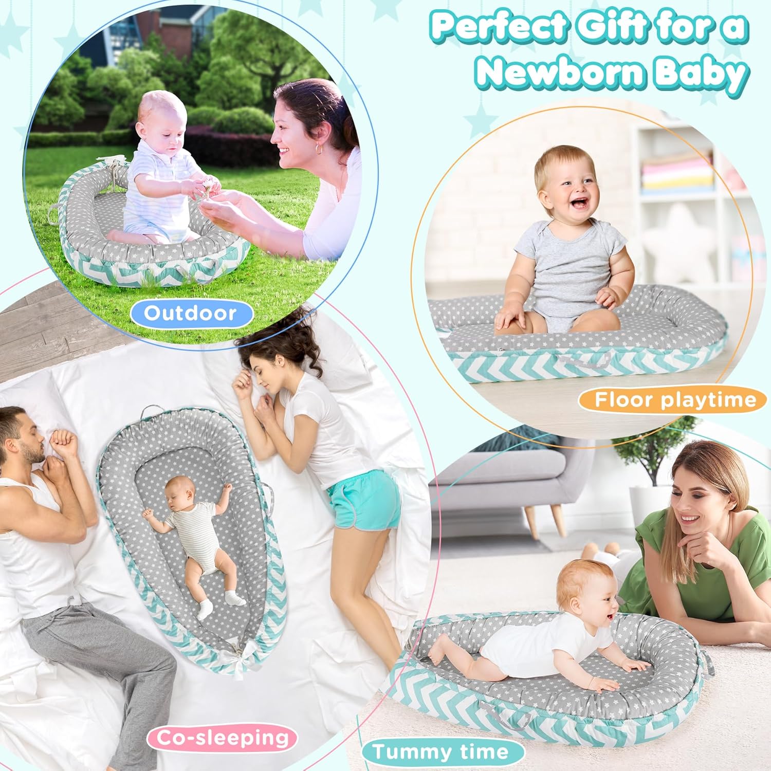 Draagbare Baby Ligstoel Baby Vloer Stoel | Ademend & Zachte Baby Nest Overtrek 0-24 Maanden