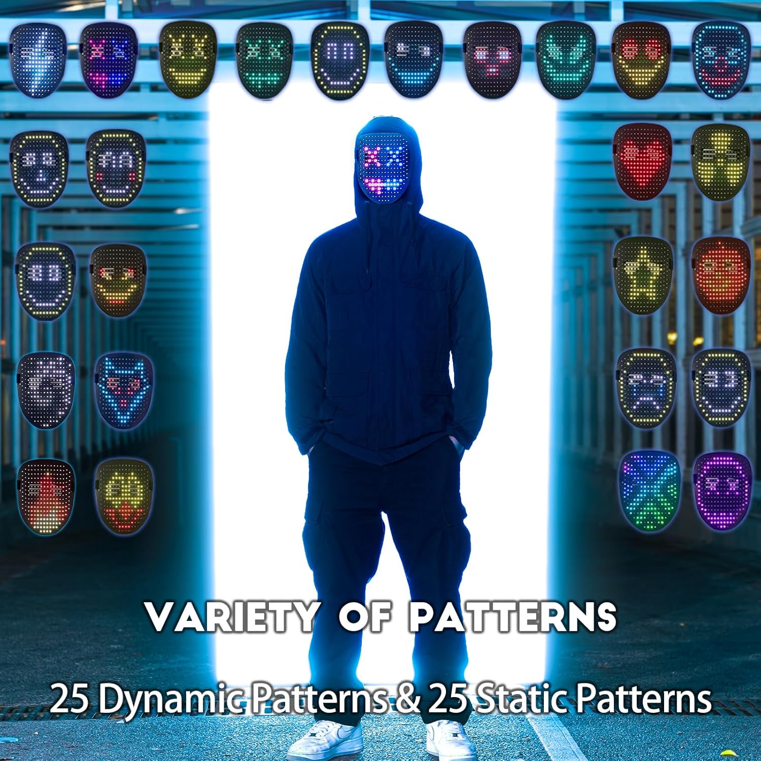 LED masker met gebarenbediening | Lichtgevend masker voor cosplay & feest