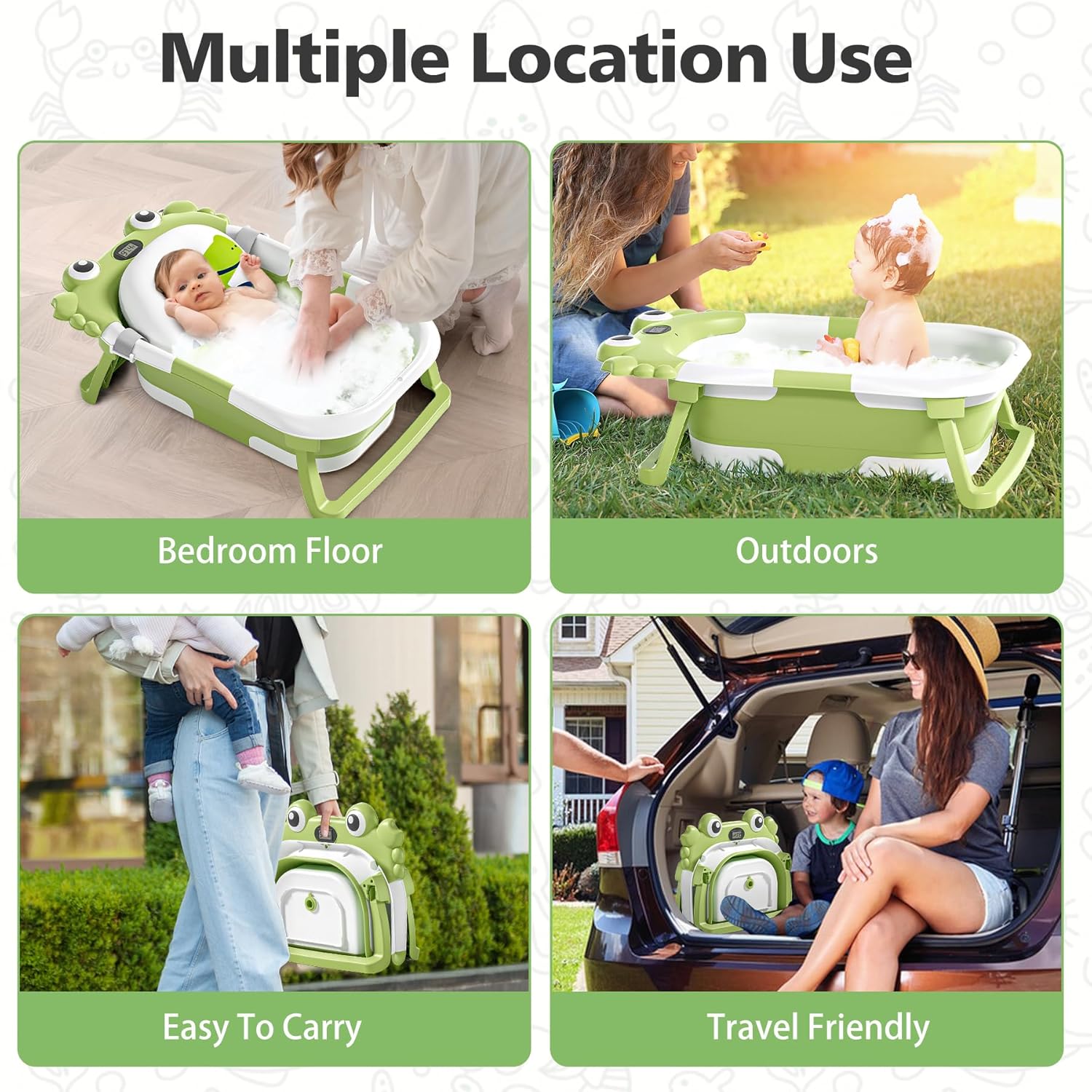 Inklapbaar babybad met thermometer | draagbaar opvouwbaar reisbad 0-36 maanden