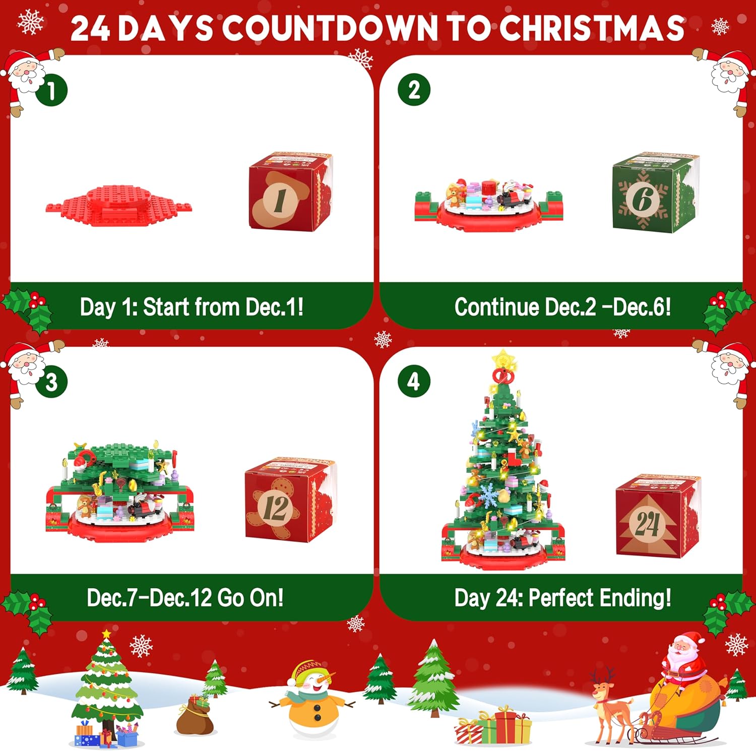 Adventskalender 2025 kerstboom | Bouwset met LED licht