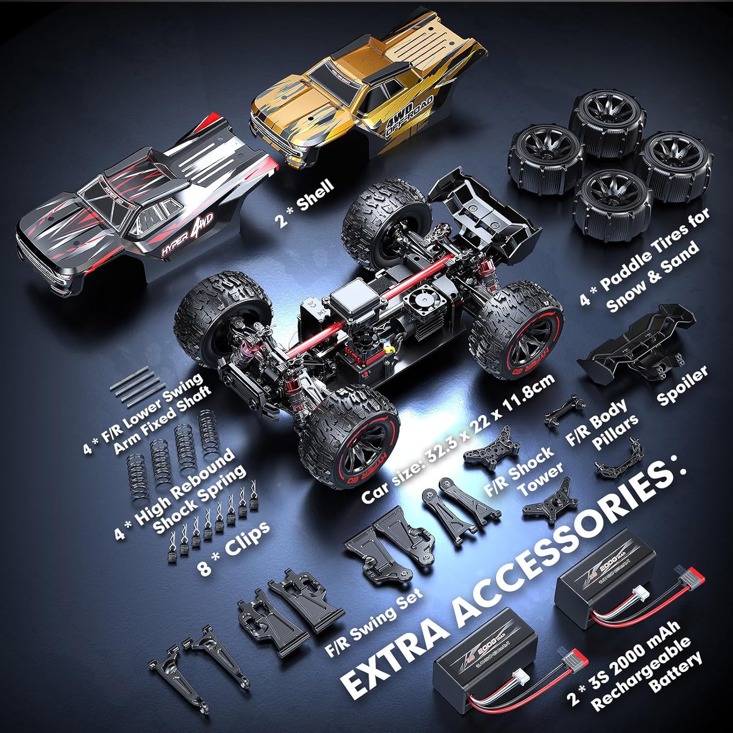 1/14 Borstelloze RC Auto voor Volwassenen | 50mph Hoge Snelheid Off-Road RC Truck | Waterdichte 4X4 Elektrische Voertuig | Extreme Prestaties Truggy