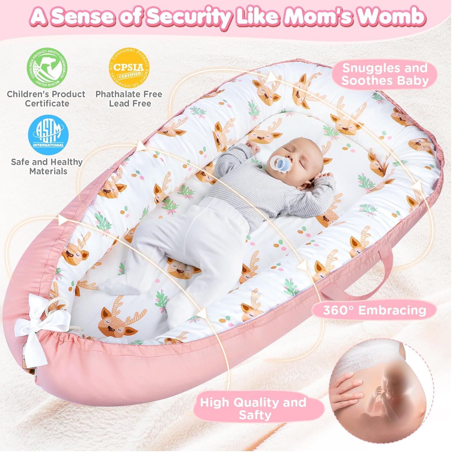 Draagbare Baby Ligstoel Baby Vloer Stoel | Ademend & Zachte Baby Nest Overtrek 0-24 Maanden