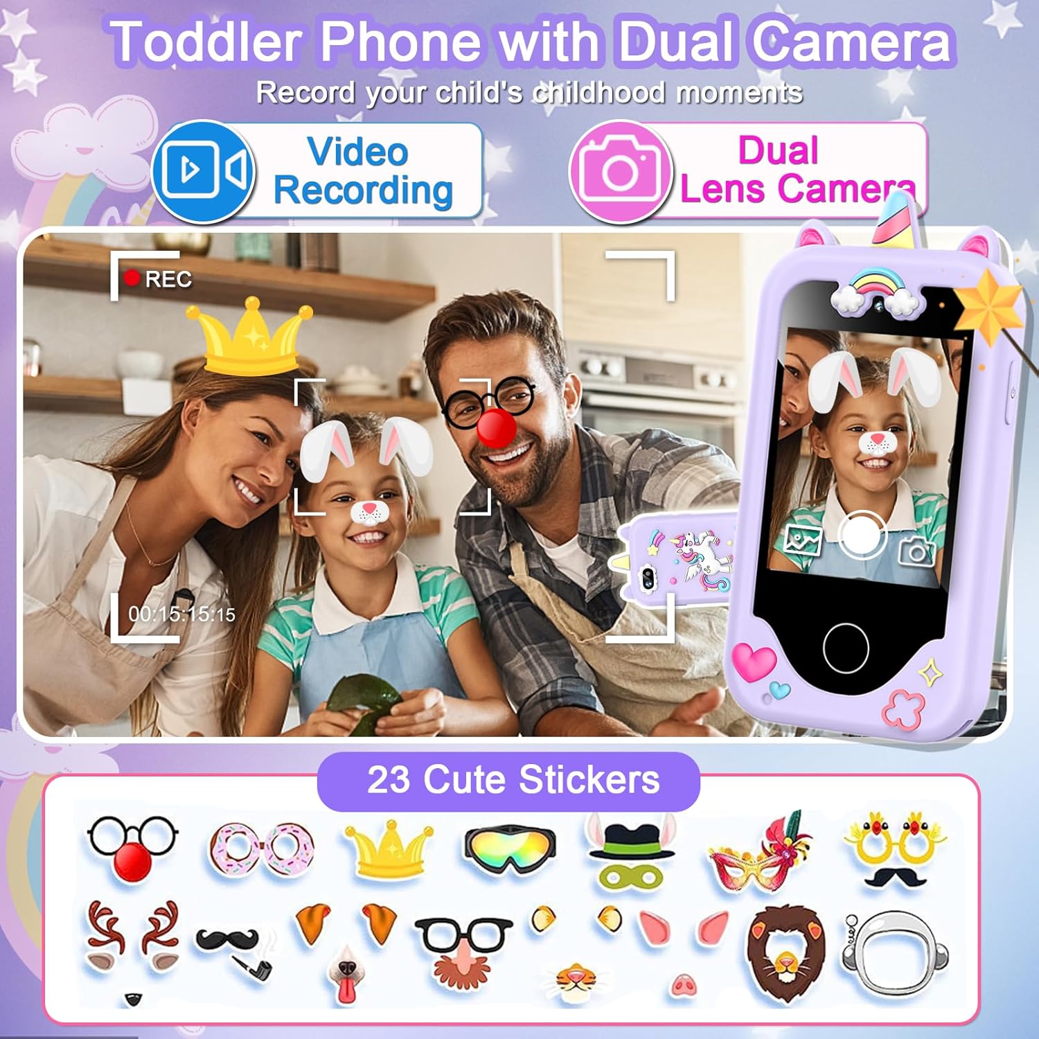 Kinder smartphone speelgoed | Touchscreen leerspel telefoon met dual camera