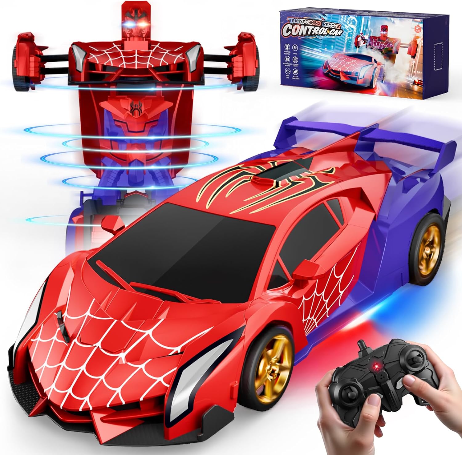Spider Transform RC Auto | Robot Auto met Lichten, 360° Rotatie, Cadeau Jongens 3-12 Jaar