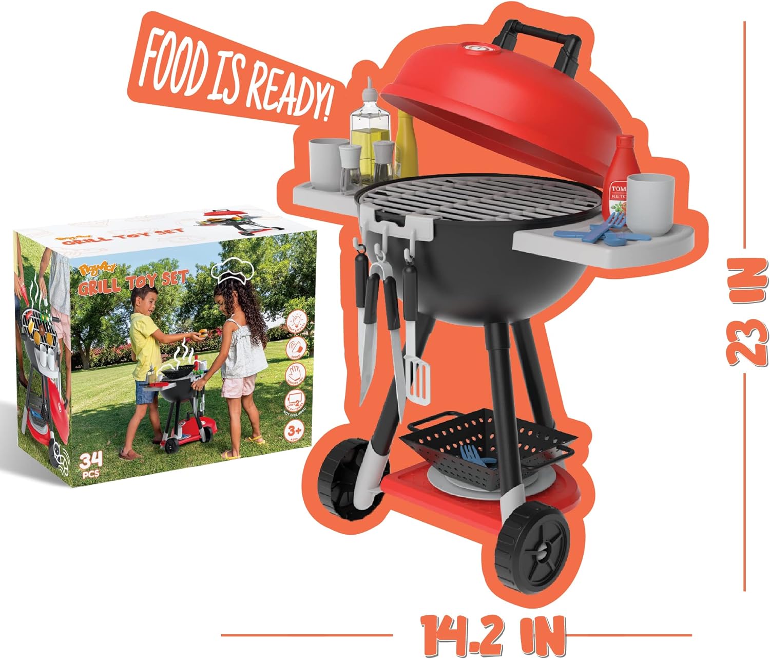 34 Delige Keuken Speelgoed Set met BBQ Grill en Kookaccessoires | Interactief Kinder BBQ Speelset voor Kinderen 3+ | Kerst- en Verjaardagscadeau voor Jongens en Meisjes
