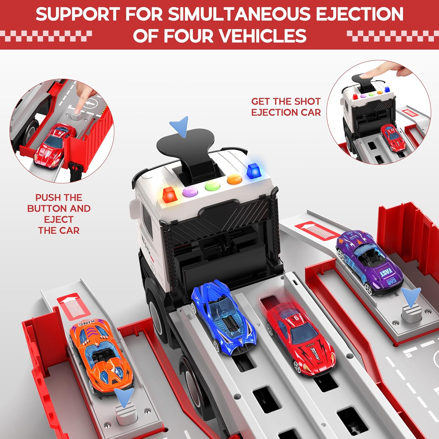 3-Laags Racebaan Truck | 8 Mini Auto’s + Vrachtwagen | Opvouwbaar Speelset | 3–6 Jaar
