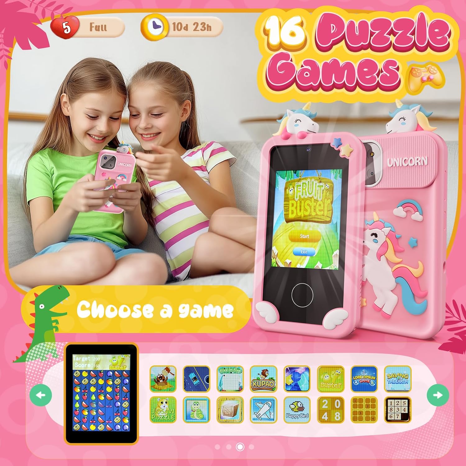 Kids Speelgoed Telefoon | Educatieve Mobiele Telefoon voor Jongens 3-9 Jaar | 16 Leerspellen | Camera & Muziekspeler | Kerstcadeau