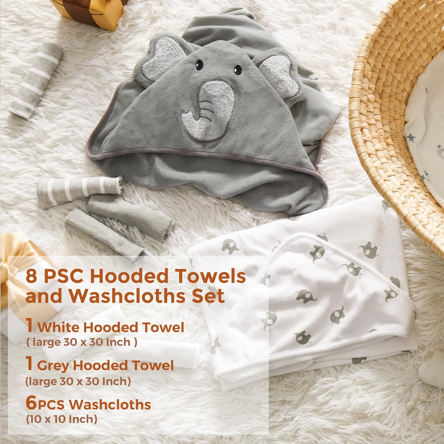 Baby Badcape Set | 8-delige badset voor jongens of meisjes, washandjes en douchelaken, cadeau voor pasgeborenen en peuters