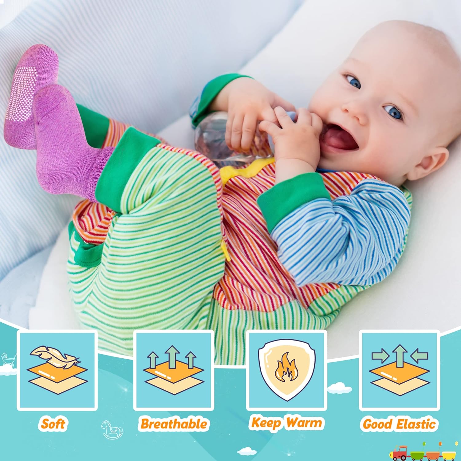 6 Paar Babywol Sokken met Grip | Zachte, warme, dikke antislip wintersokken voor peuters, uniseks