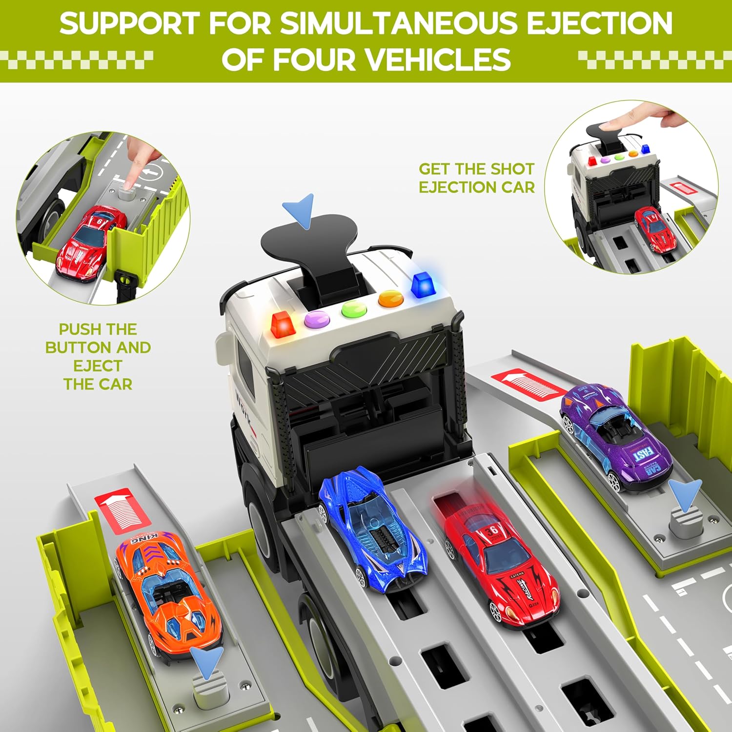 3-Laags Racebaan Truck | 8 Mini Auto’s + Vrachtwagen | Opvouwbaar Speelset | 3–6 Jaar