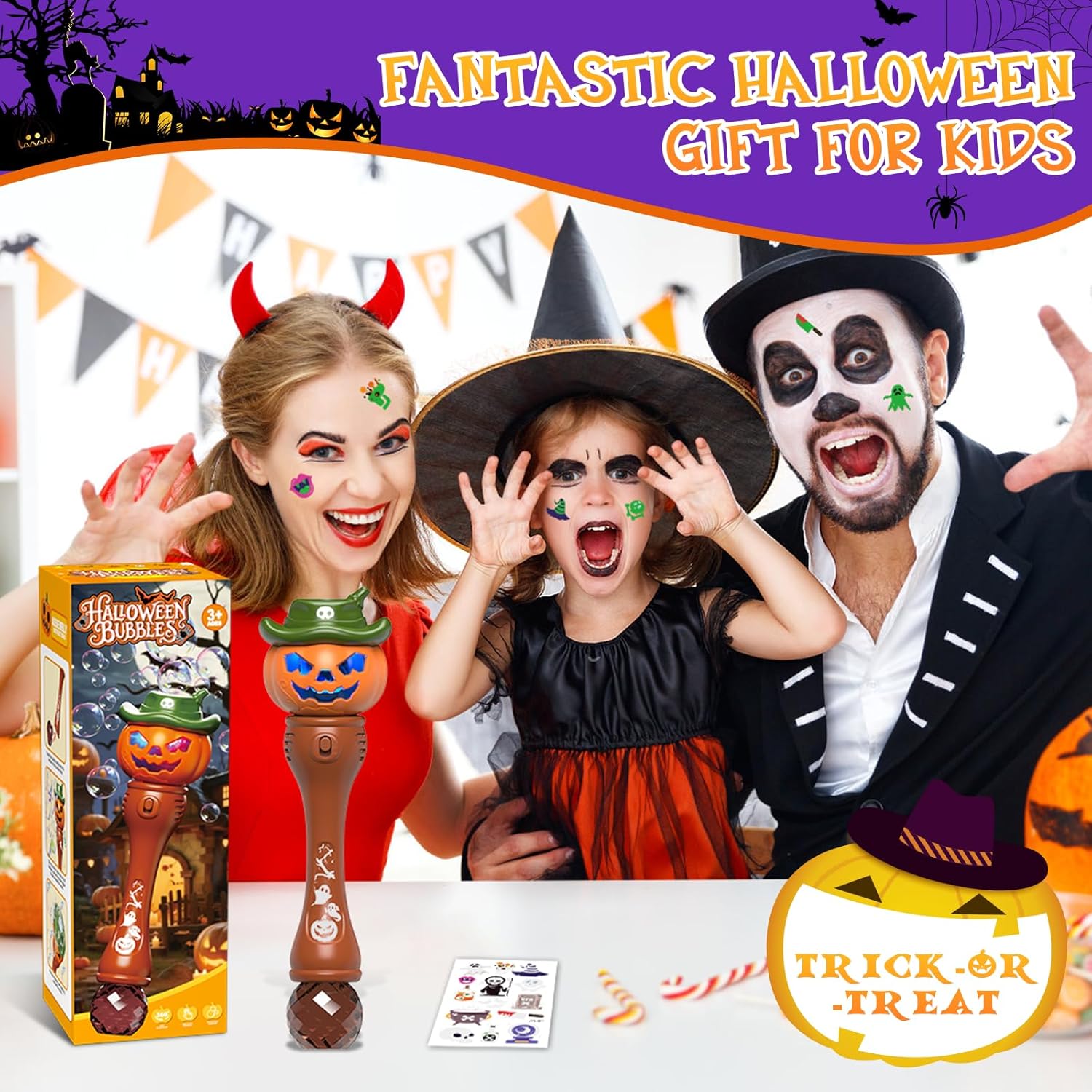 Halloween Pompoen Bellenblaas Machine voor Kinderen - Automatische Bellenblaasstaf met Licht en Geluid voor Jongens en Meisjes - Griezelig Speelgoed Cadeau voor Feestjes