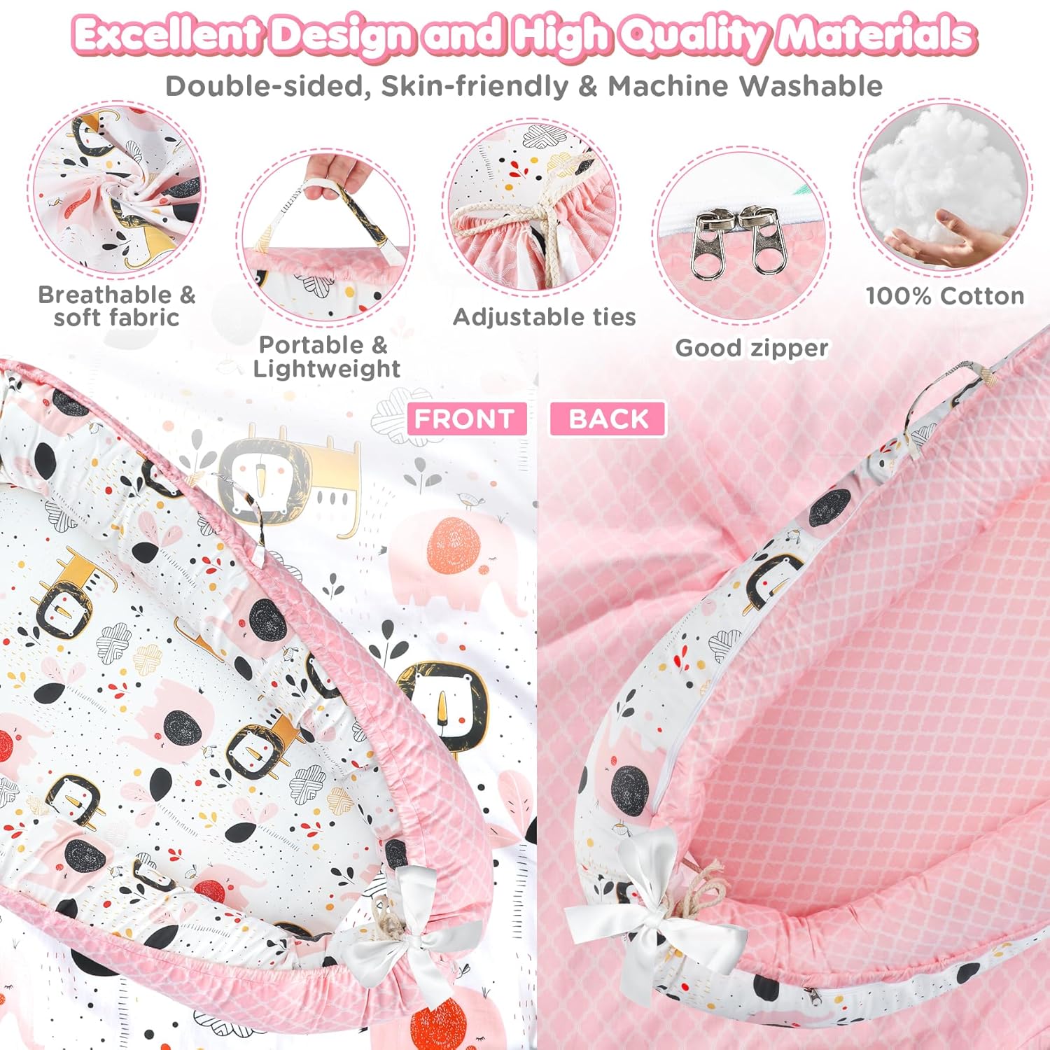 Draagbare Baby Ligstoel Baby Vloer Stoel | Ademend & Zachte Baby Nest Overtrek 0-24 Maanden