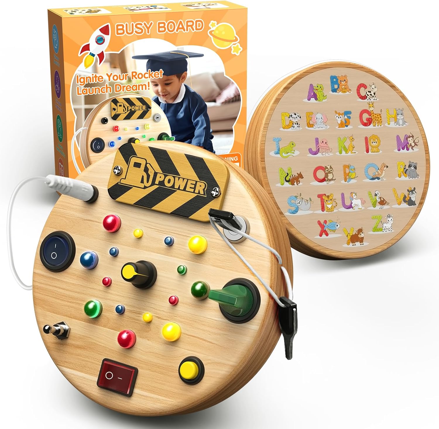 Houten Verlichte Busy Board Montessori Speelgoed | LED Schakelbord Educatief Speelgoed met Vormsorter voor Peuters van 1, 2, 3 Jaar Oud
