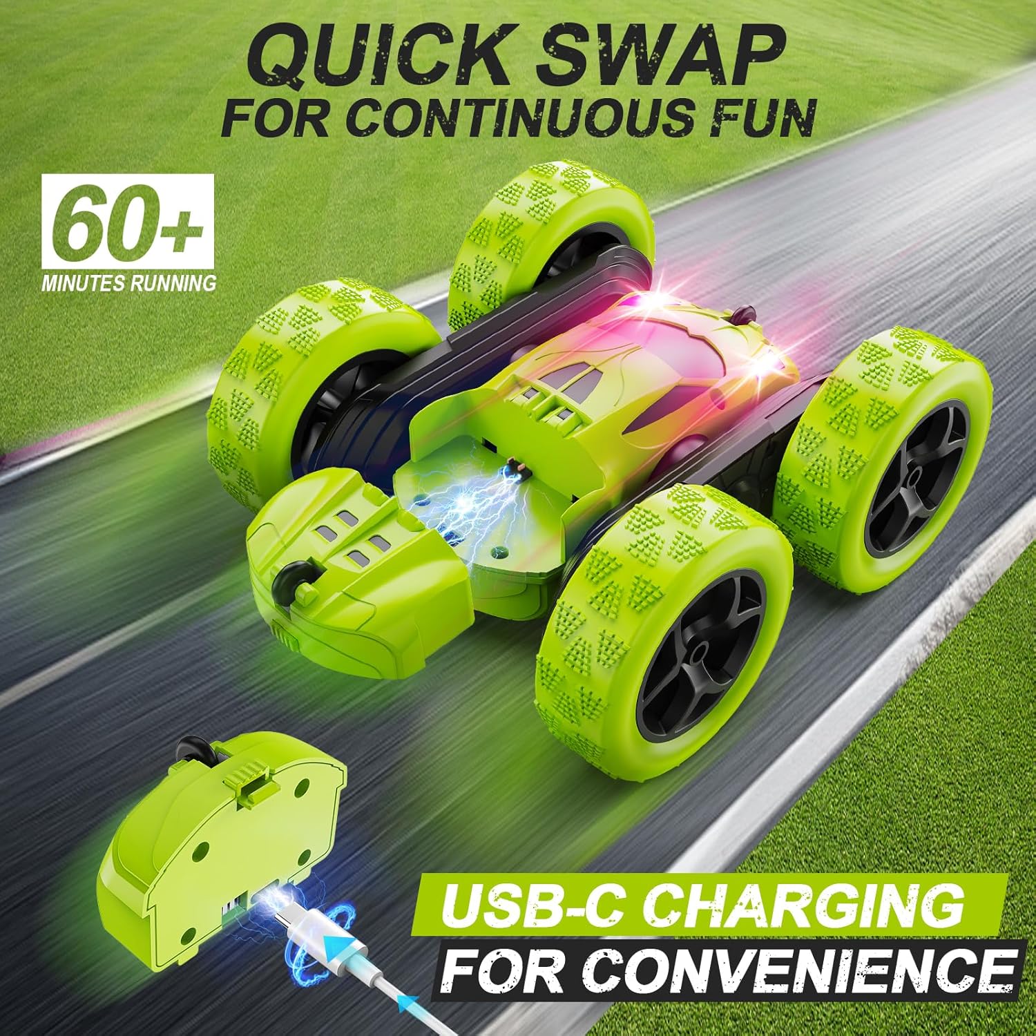 RC Auto 4WD Stuntauto | Afstandsbediening Auto met LED & 360° Flips | USB-C Oplaadbaar Cadeau voor Jongens 6-12 Jaar