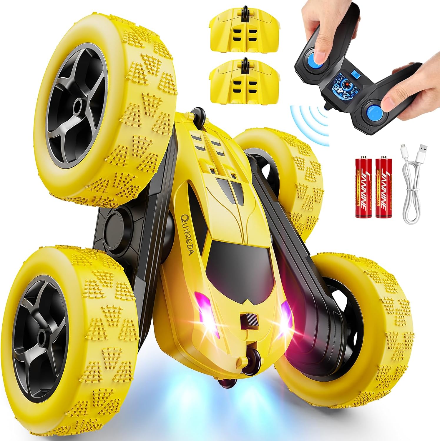 RC Auto 4WD Stuntauto | Afstandsbediening Auto met LED & 360° Flips | USB-C Oplaadbaar Cadeau voor Jongens 6-12 Jaar