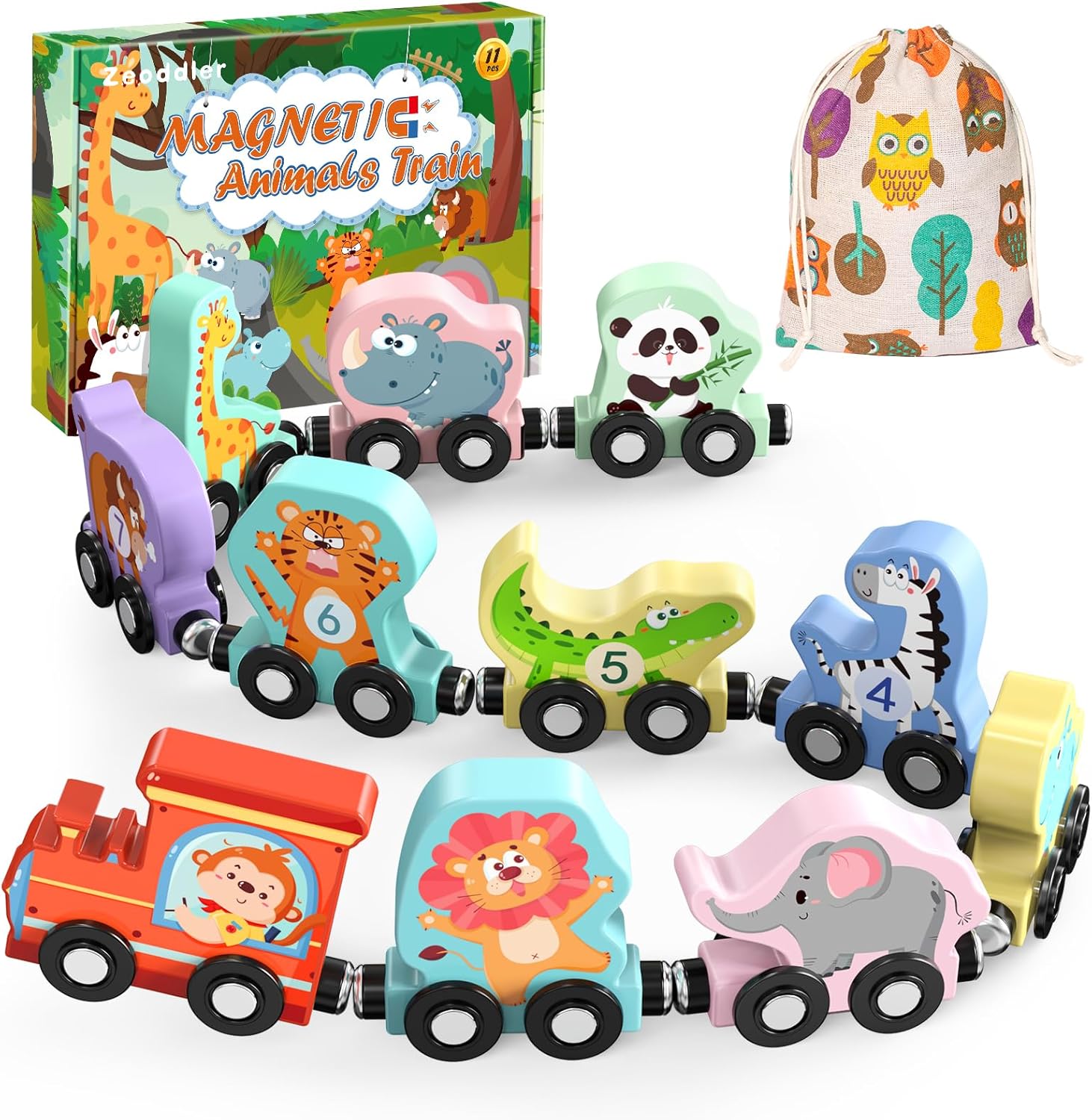 11 Magnetische Houten Dieren Trein Set | Montessori Speelgoed voor Peuters Kleuter Leeractiviteiten voor Kinderen