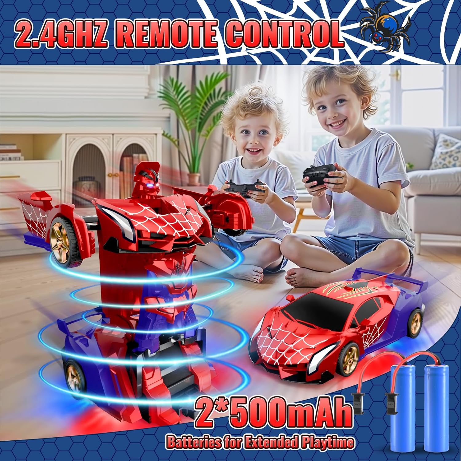 Spider Transform RC Auto | Robot Auto met Lichten, 360° Rotatie, Cadeau Jongens 3-12 Jaar